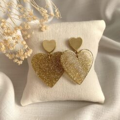 Boucles d'oreilles femmes coeur doré pailleté